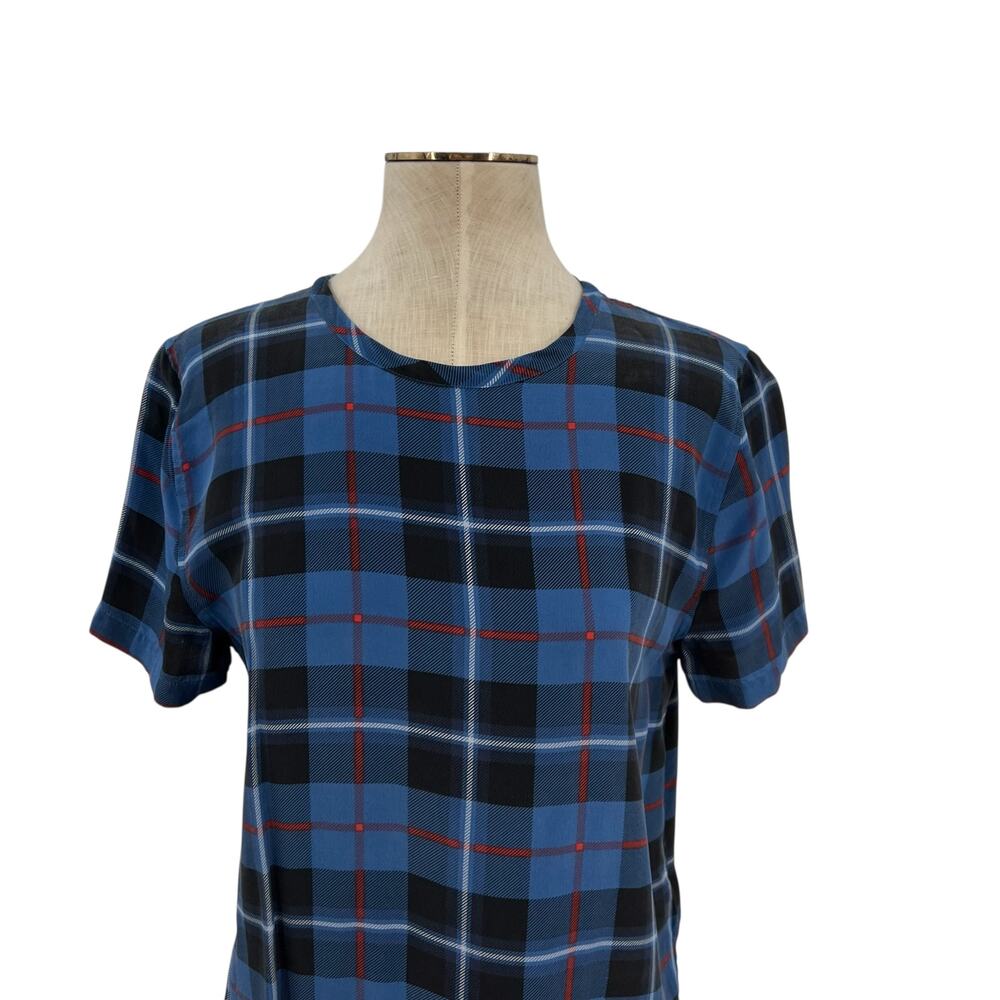 Equipment Riley Plaid Top Blouse Short Sleeve Check Plaid Silk Blue Size XS - Picture 3 of 10